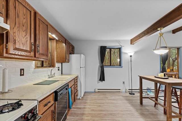 130 Deer Trail Dr, Saylorsburg, PA 18353 - kitchen with dishwasher, a baseboard heating unit, healthy amount of natural light, backsplash, and beamed ceiling