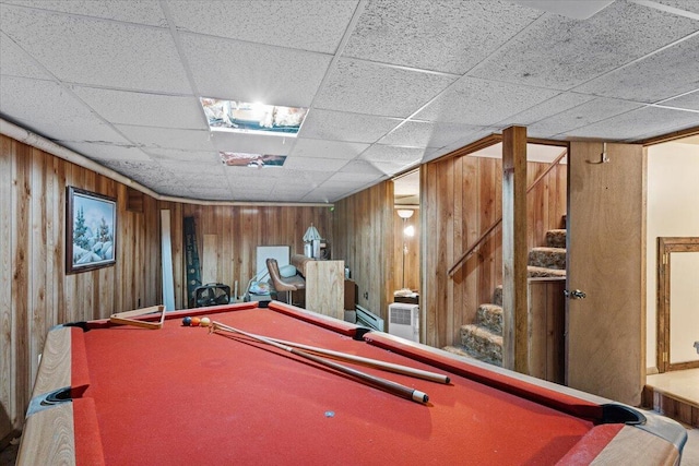 130 Deer Trail Dr, Saylorsburg, PA 18353 - recreation room featuring billiards, wood walls, and a paneled ceiling