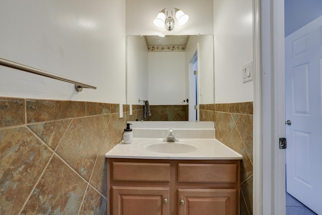 6214 Blackberry Ter, East Stroudsburg, PA 18301 - bathroom with vanity, tile walls, and a wainscoted wall