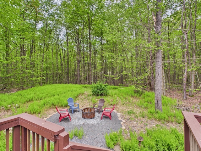 140 Boones Trl, Pocono Pines, PA 18350 - view of yard with a fire pit and a forest view