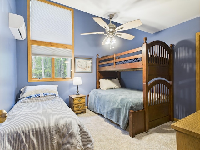 140 Boones Trl, Pocono Pines, PA 18350 - carpeted bedroom with an AC wall unit and a ceiling fan
