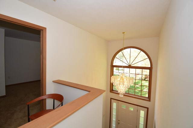 141 Fergus Way, Tobyhanna, PA 18466 - entryway featuring a chandelier and carpet flooring
