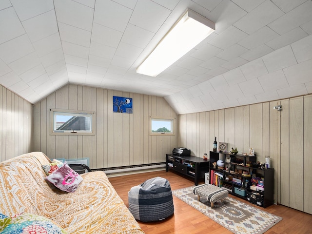 210 N Schanck Ave, Pen Argyl, PA 18072 - additional living space featuring vaulted ceiling, wood finished floors, baseboard heating, and wood walls