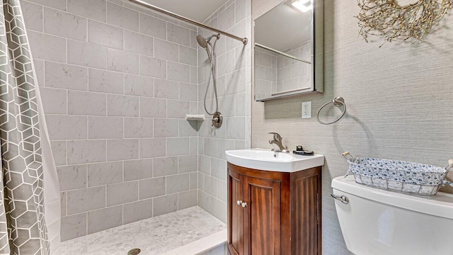 235 White Pine Ln, Pocono Lake, PA 18347 - bathroom featuring vanity, a tile shower, and toilet