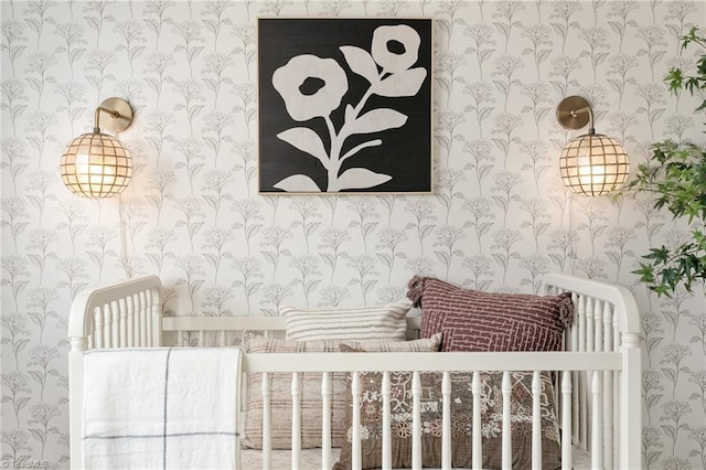 bedroom featuring wallpapered walls