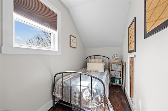 4420 Bunton Swaim Rd, Liberty, NC 27298 - bedroom with baseboards, dark wood finished floors, and vaulted ceiling