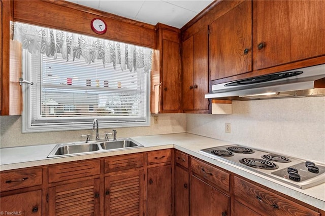 kitchen with sink and white electric stovetop