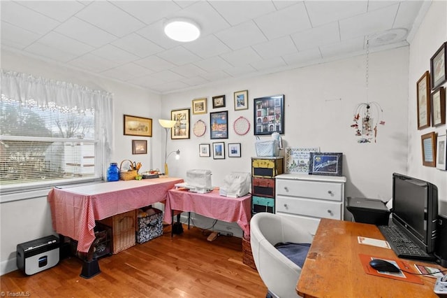 office with light wood-type flooring