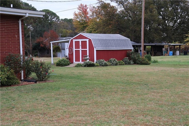 view of yard with a storage shed