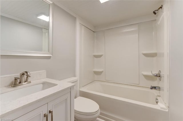 full bathroom with vanity, shower / bathtub combination, and toilet