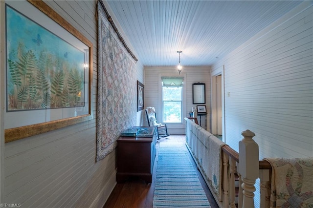 3775 Friendship Ledford Rd, Winston-Salem, NC 27107 - hall featuring baseboards, wood walls, and wood finished floors