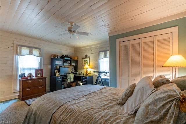 3775 Friendship Ledford Rd, Winston-Salem, NC 27107 - bedroom with wooden ceiling, multiple windows, wood walls, and wood finished floors