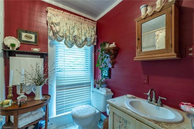 3775 Friendship Ledford Rd, Winston-Salem, NC 27107 - bathroom with crown molding, toilet, a shower with curtain, and vanity