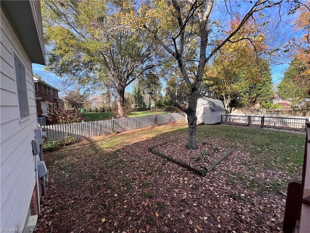 view of yard featuring a storage shed