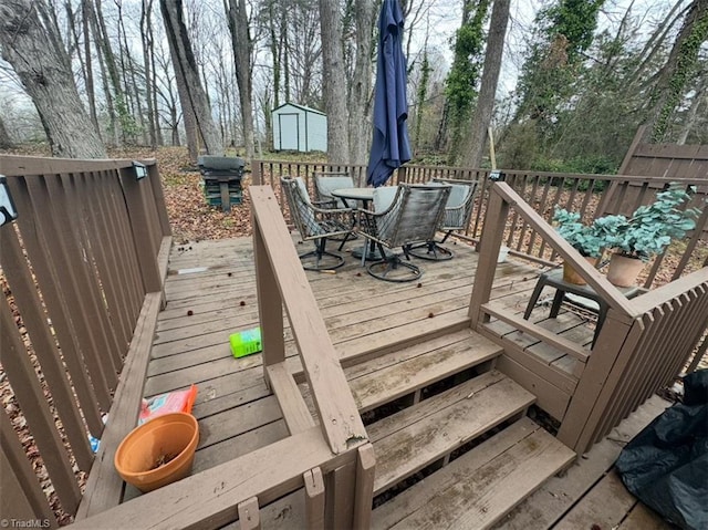 5687 Bull Run Rd, Winston-Salem, NC 27106 - wooden terrace featuring outdoor dining area, area for grilling, and view of scattered trees