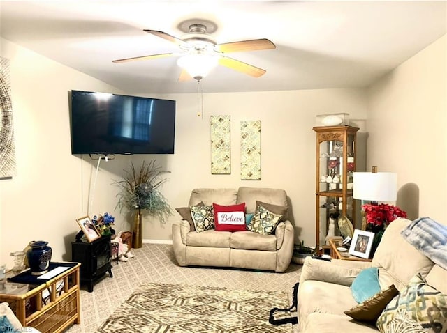 5687 Bull Run Rd, Winston-Salem, NC 27106 - living room with ceiling fan and carpet