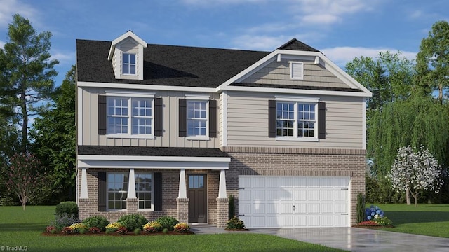 craftsman house with a garage and a front yard