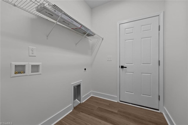 1329 Union Cross Rd, Kernersville, NC 27284 - laundry room featuring electric dryer hookup, dark wood-type flooring, baseboards, and washer hookup
