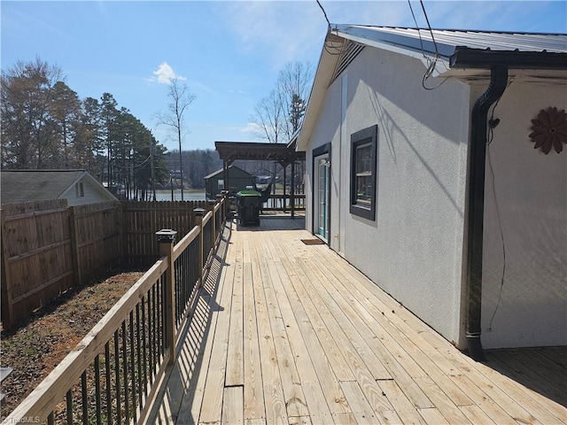 wooden deck featuring a fenced backyard