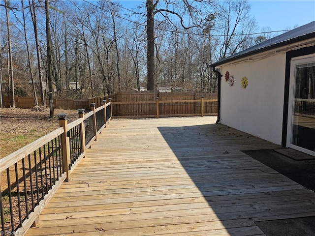 wooden terrace featuring a fenced backyard