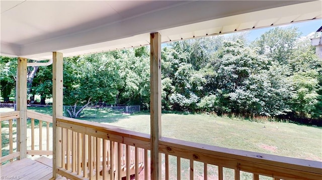 1023 Spring St, Mount Airy, NC 27030 - deck featuring a lawn and view of wooded area