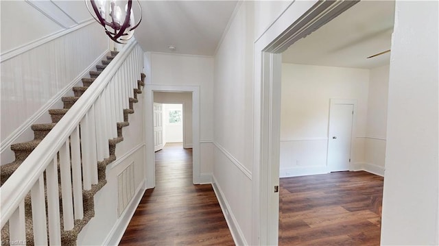 1023 Spring St, Mount Airy, NC 27030 - corridor featuring dark wood-type flooring and stairs