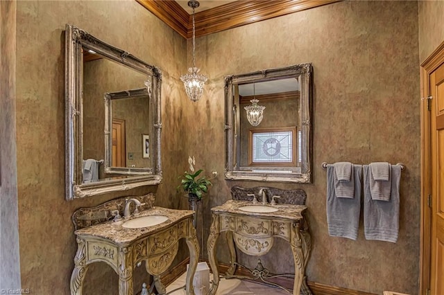 3705 Bradwyck Cir, Winston-Salem, NC 27104 - bathroom featuring ornamental molding and vanity