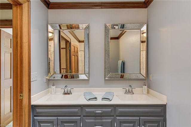 3705 Bradwyck Cir, Winston-Salem, NC 27104 - bathroom with ornamental molding and double vanity