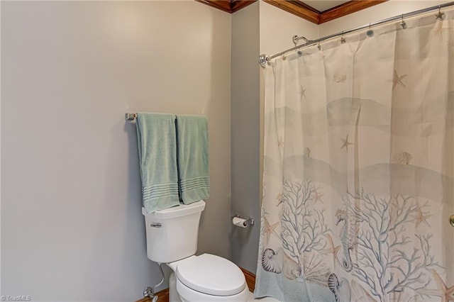 3705 Bradwyck Cir, Winston-Salem, NC 27104 - bathroom with toilet, ornamental molding, and a shower with curtain
