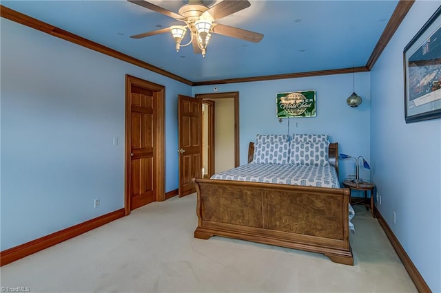 3705 Bradwyck Cir, Winston-Salem, NC 27104 - bedroom with light colored carpet, baseboards, crown molding, and ceiling fan