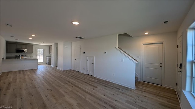 unfurnished living room featuring light hardwood / wood-style flooring