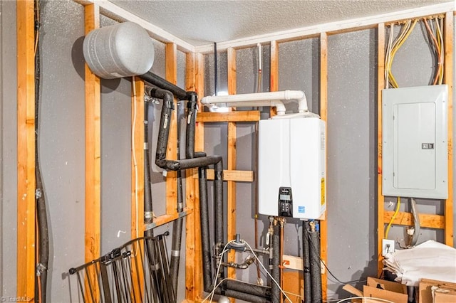 utility room with water heater and electric panel