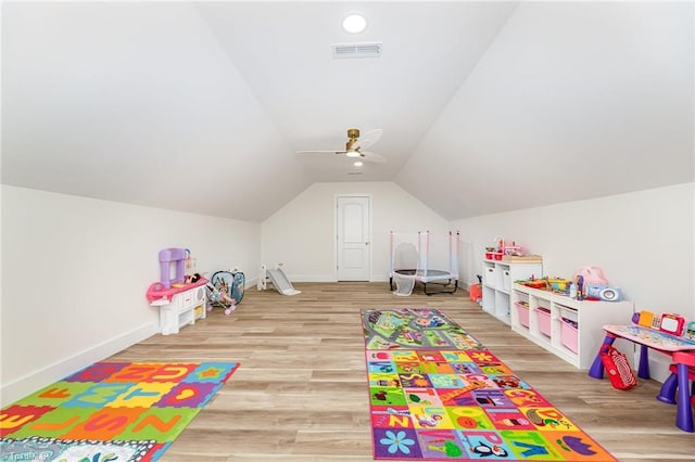 138 Arthur Needham Rd, Pilot Mountain, NC 27041 - game room featuring wood finished floors, lofted ceiling, baseboards, and a ceiling fan