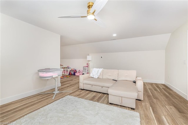 138 Arthur Needham Rd, Pilot Mountain, NC 27041 - living area with ceiling fan, wood finished floors, baseboards, and lofted ceiling