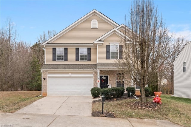 front facade with a garage and a front yard