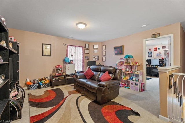 living room with light carpet