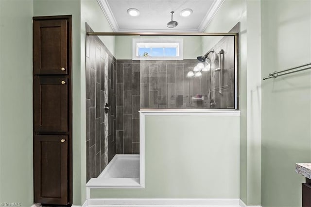 6770 Cotton Rd, Gibsonville, NC 27249 - full bath featuring ornamental molding and a tile shower