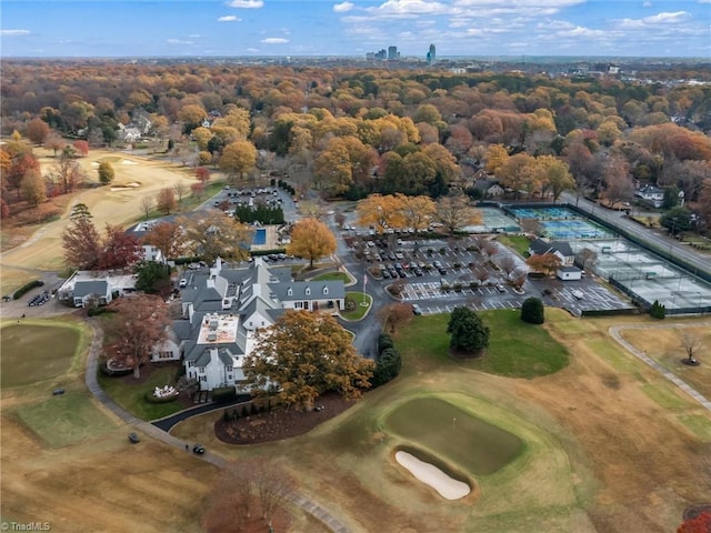 drone / aerial view with view of golf course