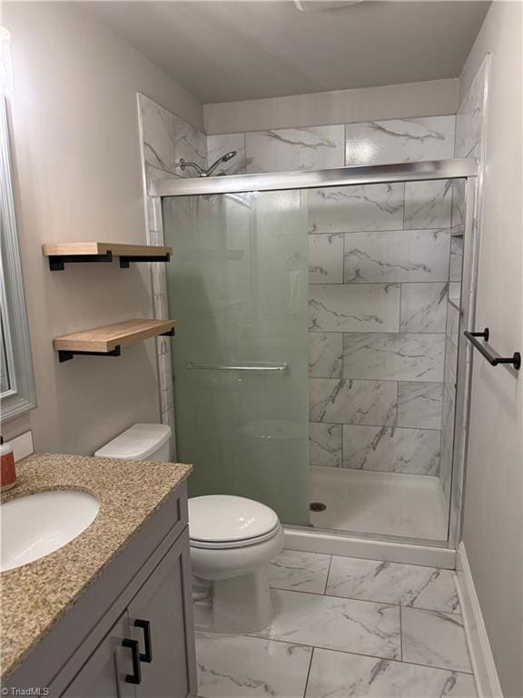 6472 S NC Highway 801 S, Mocksville, NC 27028 - bathroom with marble finish floors, vanity, and a shower stall