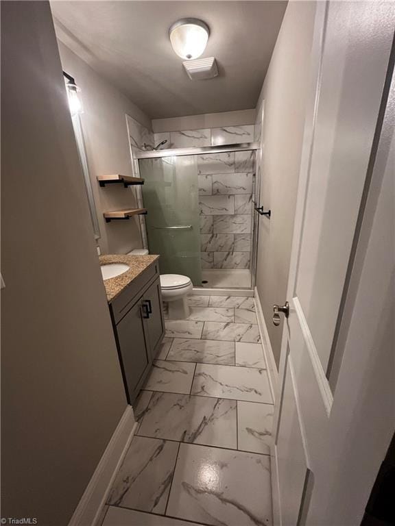 6472 S NC Highway 801 S, Mocksville, NC 27028 - bathroom featuring marble finish floors, vanity, and a stall shower