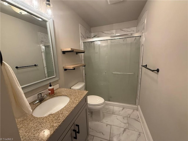 6472 S NC Highway 801 S, Mocksville, NC 27028 - bathroom with marble look tiles, vanity, and a shower stall