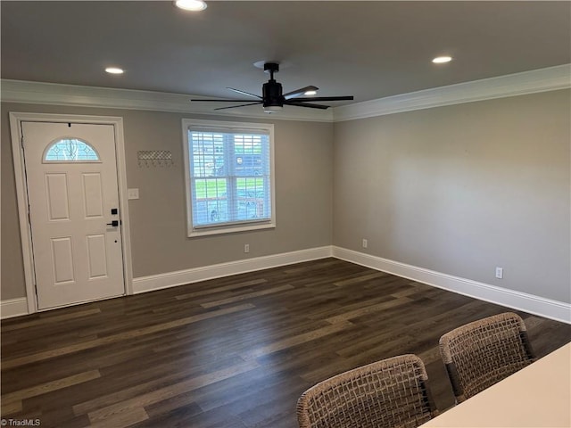 6472 S NC Highway 801 S, Mocksville, NC 27028 - entryway with ornamental molding, a ceiling fan, healthy amount of natural light, recessed lighting, and dark wood-type flooring