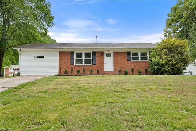 single story home with brick siding and a front lawn
