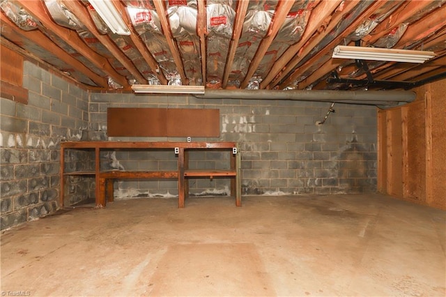 below grade area with concrete block wall