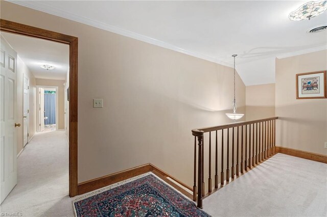 3805 Tangle Oak Dr, Clemmons, NC 27012 - staircase with carpet floors and ornamental molding