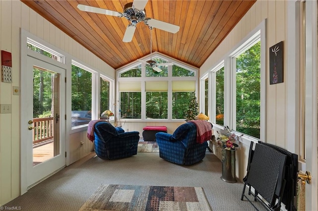 3805 Tangle Oak Dr, Clemmons, NC 27012 - sunroom featuring vaulted ceiling and a ceiling fan