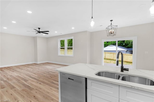 3630 Old Vineyard Rd, Winston-Salem, NC 27104 - kitchen with a sink, stainless steel dishwasher, plenty of natural light, hanging light fixtures, and recessed lighting