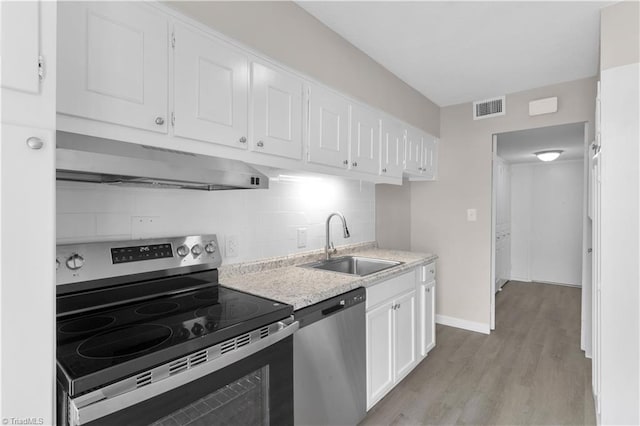 1101 N Elm St Unit 904, Greensboro, NC 27401 - kitchen featuring stainless steel appliances, under cabinet range hood, a sink, light wood-style flooring, and light countertops