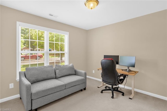 office featuring baseboards and carpet flooring