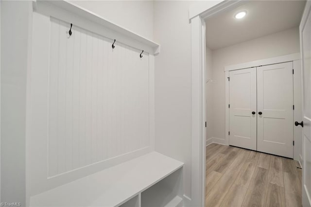 mudroom featuring light hardwood / wood-style flooring